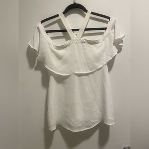White Halter Blouse with Ruffle Trim - Size Women L